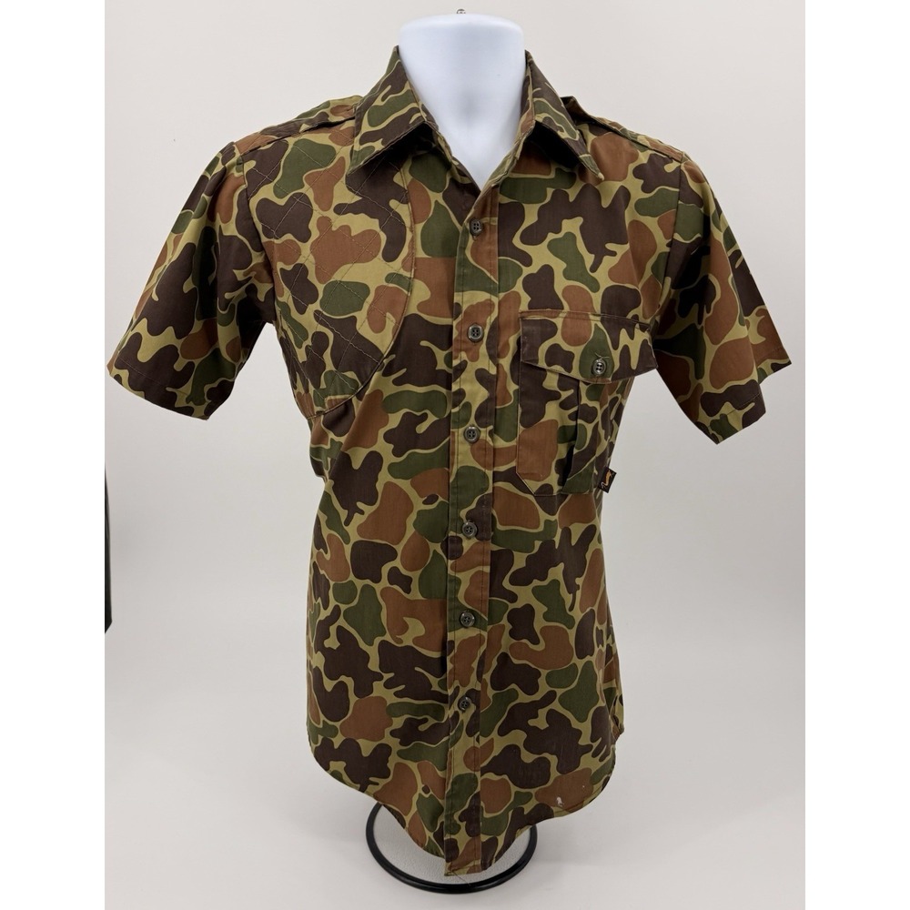 Duxbak Duck Camo Shooting Hunting Button Short Sleeve Shirt Men's Small Vintage
